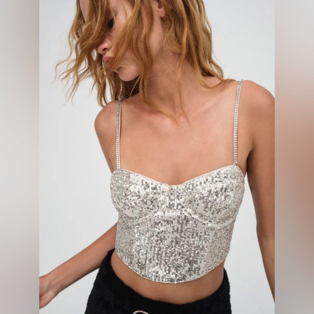 For Love & Lemons Tia Sequin Corset Top - S - NWT